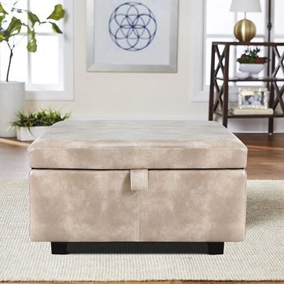 Picture of Color: Grey White  29'' Wide Faux Leather Square Storage Ottoman with Storage