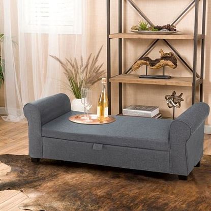 Picture of Color: Dark Grey  Upholstered Flip Top Storage Bench