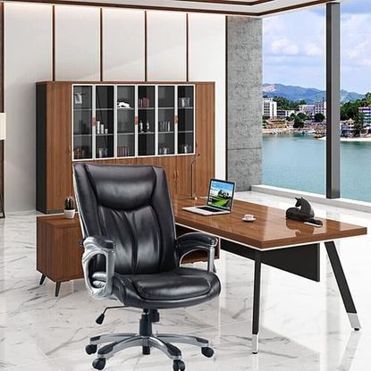 Picture of Color: black  DR Executive Office Chair - Adjustable Height Built-in Lumbar Support Tilt Angle Computer Desk Chair, Swivel Task Thick Padded for Comfort