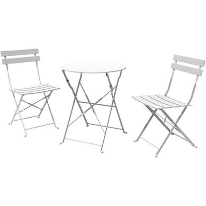 Picture of Color: White  SR Steel Patio Bistro Set, Folding Outdoor Patio Furniture Sets, 3 Piece Patio Set of Foldable Patio Table and Chairs