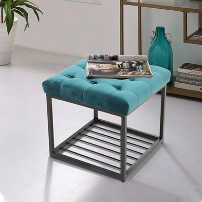 Picture of Color: Blue Green  Wide Velvet Tufted Square Cocktail Ottoman