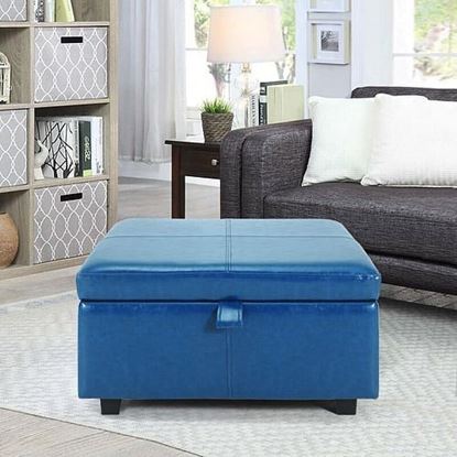 Picture of Color: Dark Blue  29'' Wide Faux Leather Square Storage Ottoman with Storage