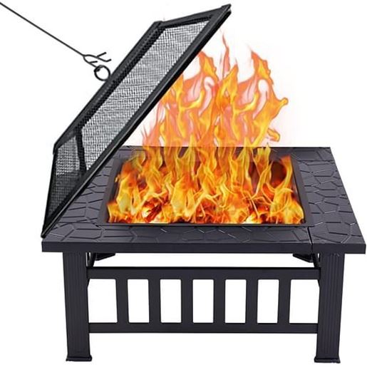 Picture of Color: Black 32 inch Outdoor Fire Pit Table Outside Backyard Patio Square Firepit Table