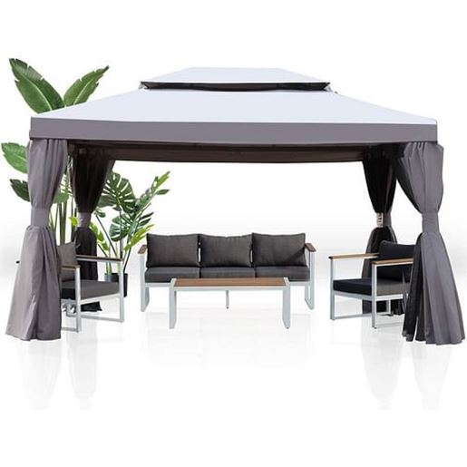 Изображение Color: Black+Grey  SR Gazebo for Patios Outdoor Gazebo with Mosquito Netting and Curtains Outdoor Privacy Screen for Deck Backyard