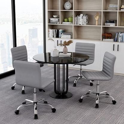 Picture of Color: Grey  DR Low-Back Ribbed Faux Leather Office Desk Chair