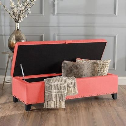 Image de Color: Orange Red  50'' Wide Tufted Rectangle Storage Ottoman with Storage