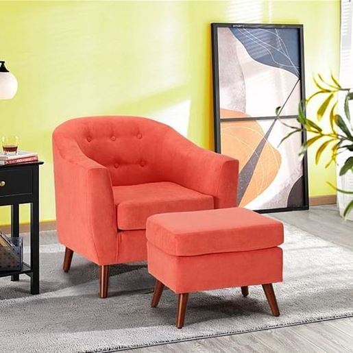 Picture of Color: Orange Red  30'' Wide Tufted Barrel Chair and Ottoman