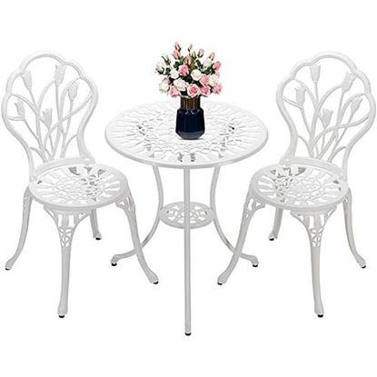 Picture of Color: White 3-Piece Bistro Furniture Set Patio Set with Small Round Table and 2 Chairs, Antique Copper