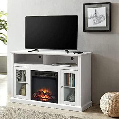 Picture of Color: White Modern Electric Fireplace Storage Cabinet, TV Stand Fit up to 55" Flat Screen TV, White