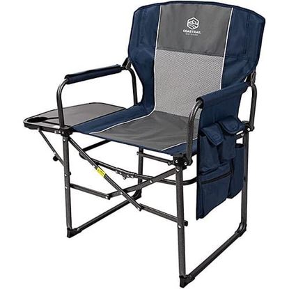 Picture of Color: Blue Camping Chair Portable Folding Chair Directors Chair with Large Side Table & Storage Bag Outdoor Camp Chair Blue
