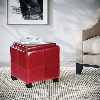 Picture of Color: Red  18'' Wide Faux Leather Tufted Square Storage Ottoman with Storage