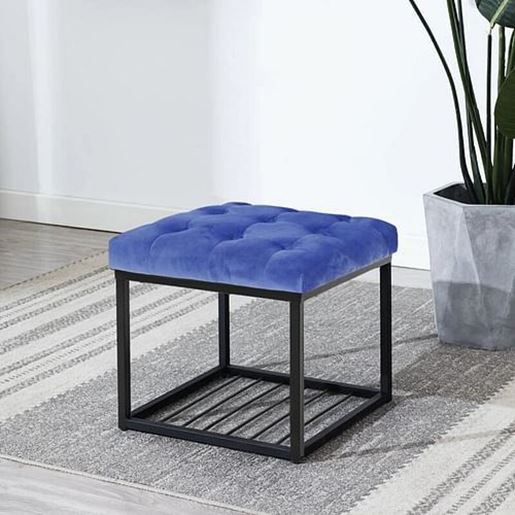 Picture of Color: Blue  Wide Velvet Tufted Square Cocktail Ottoman