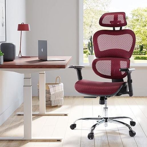 Picture of Color: Red  DR Mesh Office Chair, High Back with Adjustable Headrest and Armrests