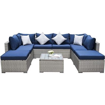 Picture of Color: Blue 9 PCS Outdoor Sectional Furniture Set