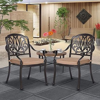 Picture of Color: Dark Brown 2PCS Stackable Outdoor Patio Dining Chairs with Cushions