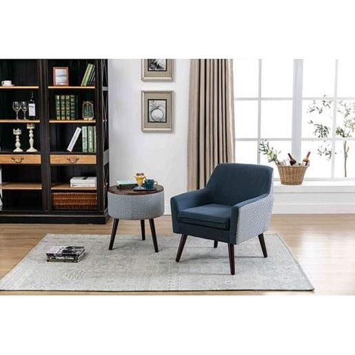 Picture of Color: Dark Blue Living Room Armchair and Small Round Table Set, Orange