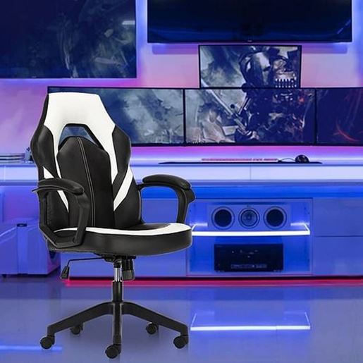 Image sur Color: Black+White  DR Gaming Chair, Executive Bonded Leather