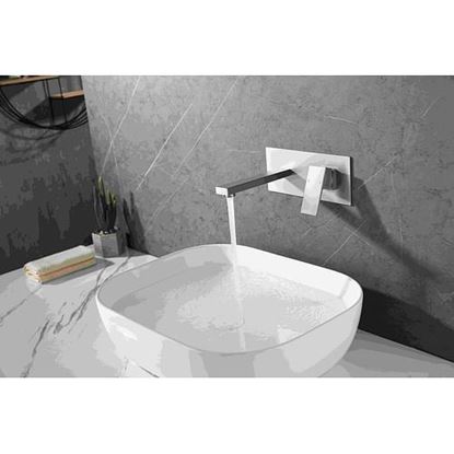 Picture of Color: Brushed Nickel  Wall Mount Faucet, Single Handle 2 Holes Brass Rough-in Valve Included