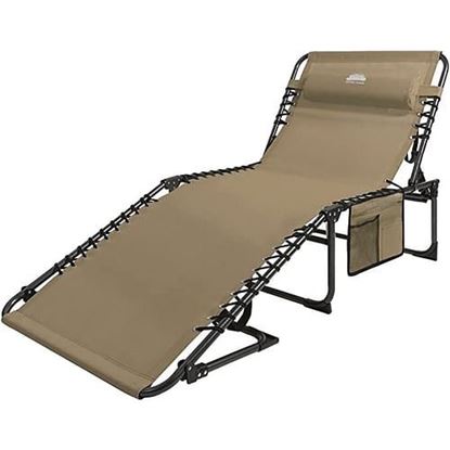 Picture of Color: Beige Folding Chaise Lounge Chair Outdoor Foldable Patio Recliner with Pillow & Storage Bag,Beige