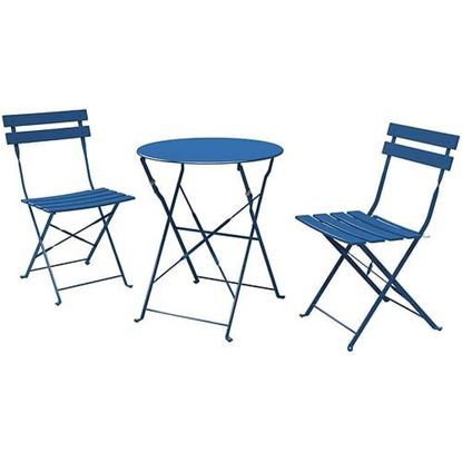 Picture of Color: Peacock blue  SR Steel Patio Bistro Set, Folding Outdoor Patio Furniture Sets, 3 Piece Patio Set of Foldable Patio Table and Chairs