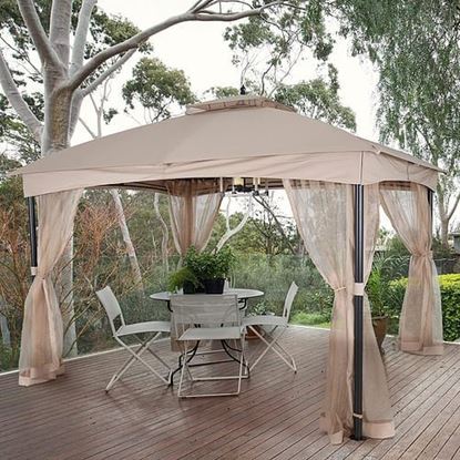 图片 Color: Khaki 10x12 Outdoor Gazebo for Patios Canopy with Mosquito Netting for Lawn Garden Backyard