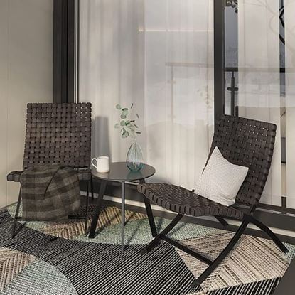 Изображение Color: Cordovan Brown 3 Piece Rattan Patio Set Furniture Foldable Wicker Lounger Chairs and Coffee Table Set