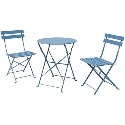 Picture of Color: Grey blue  SR Steel Patio Bistro Set, Folding Outdoor Patio Furniture Sets, 3 Piece Patio Set of Foldable Patio Table and Chairs