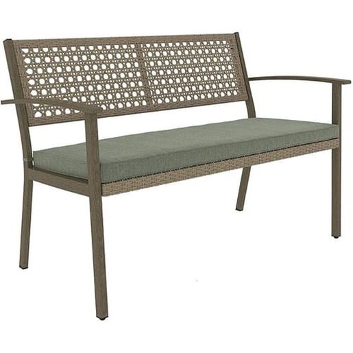 Picture of Color: Green Garden Bench Wicker Rattan Outdoor Benches with Cushion Patio Loveseat for Front Porch Backyard