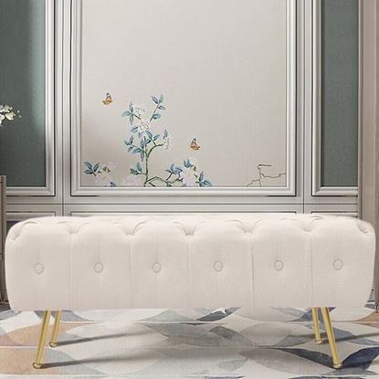 Picture of Color: Creamy White  Wide Tufted Rectangle Standard Ottoman