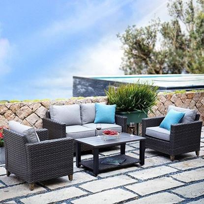 Foto de Color: Brown Sofa Set for Four  SR Patio Sofa Sets Outdoor Furniture Sets, Brown Sofa Set for Four, 5 PCS