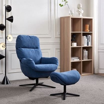 Picture of Color: Blue  Swivel  Lounge Chair with Ottoman Set