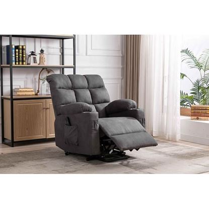 Picture of Color: Grey Power Lift Recliner Chairs Overstuffed Fabric Electric Recliners, Grey