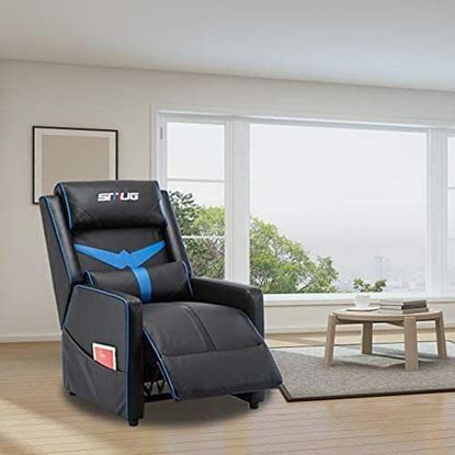 Picture of Color: Blue  DR Gaming Recliner Gamer Chair for Adults - Faux Leather Gaming Sofa Comfortable Movie Theater Chairs Ergonomic Single Couch for Living Game Room