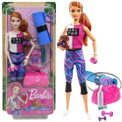图片 . Case of [12] Mattel Barbie Fitness Doll, Red-Haired, with Puppy and Accessories .