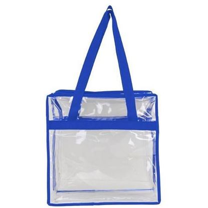 Picture of . Case of [50] Clear Stadium Zipper Totes - Royal Blue Trim .