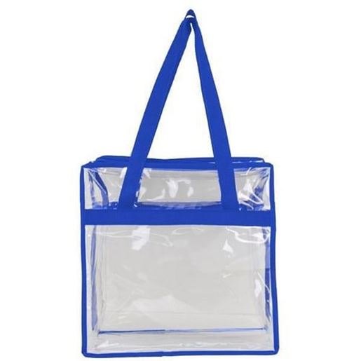 Picture of . Case of [50] Clear Stadium Zipper Totes - Royal Blue Trim .