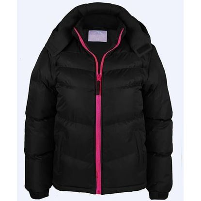 Picture of . Case of [48] Girls' Puff Detachable Hood Jackets - 5-7, Black .