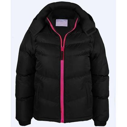 图片 Case of [48] Girls' Puff Detachable Hood Jackets - 5-7, Black .
