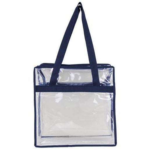 Picture of . Case of [50] Clear Stadium Zipper Totes - Navy Blue Trim .