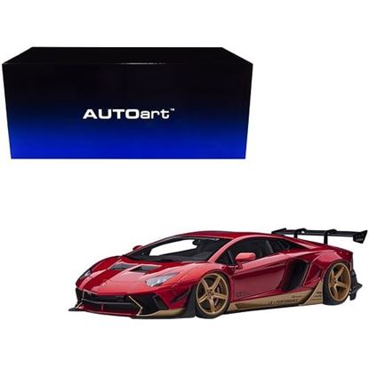 Picture of Lamborghini Aventador Liberty Walk LB-Works Hyper Red Metallic with Gold Accents Limited Edition 1/18 Model Car by Autoart