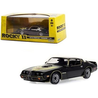 Picture of 1979 Pontiac Firebird T/A Trans Am Black with Hood Phoenix "Rocky II (1979) Movie" 1/43 Diecast Model Car by Greenlight