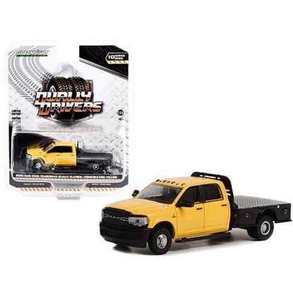 Picture of 2020 Ram 3500 Tradesman Dually Flatbed Truck Construction Yellow and Black "Dually Drivers" Series 10 1/64 Diecast Model Car by Greenlight