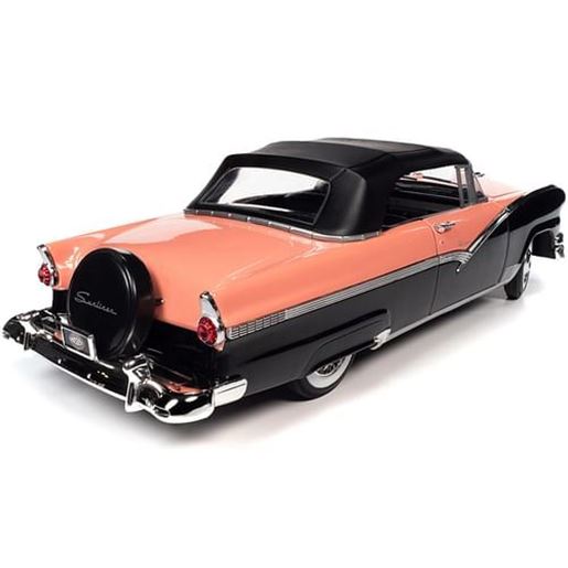 Picture of 1956 Ford Fairlane Sunliner Convertible Soft Top Up Sunset Coral and Raven Black "Muscle Car and Corvette Nationals" (MCACN) 1/18 Diecast Model Car by Auto World