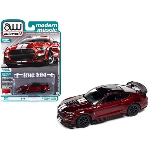 Picture of 2020 Shelby GT500 Carbon Fiber Track Pack Rapid Red Metallic with White Stripes and Black Top "Modern Muscle" Limited Edition 1/64 Diecast Model Car by Auto World