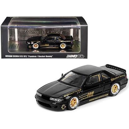 Picture of Nissan Silvia S13 (V1) "Rocket Bunny" RHD (Right Hand Drive) Black with Graphics "Pandem" 1/64 Diecast Model Car by Inno Models