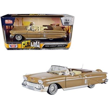 Picture of 1958 Chevrolet Impala Convertible Lowrider Light Brown with Cream Interior "Get Low" Series 1/24 Diecast Model Car by Motormax