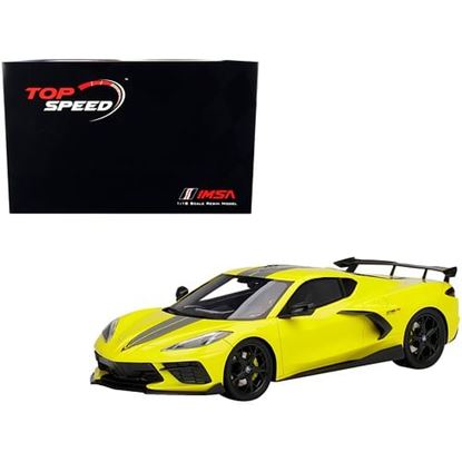 Picture of Chevrolet Corvette Stingray C8.R Accelerate Yellow with Gray Stripes "IMSA GTLM Championship Edition" 1/18 Model Car by Top Speed