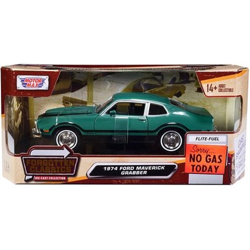 Picture of 1974 Ford Maverick Grabber Green with Black Stripes "Forgotten Classics" Series 1/24 Diecast Model Car by Motormax