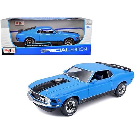 Picture of 1970 Ford Mustang Mach 1 428 Blue with Black Stripes "Special Edition" 1/18 Diecast Model Car by Maisto