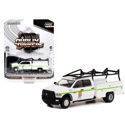 Picture of 2018 Ram 3500 Dually Service Bed Truck White with Green Stripes "U.S. Fish & Wildlife Fire Management" "Dually Drivers" Series 10 1/64 Diecast Model Car by Greenlight